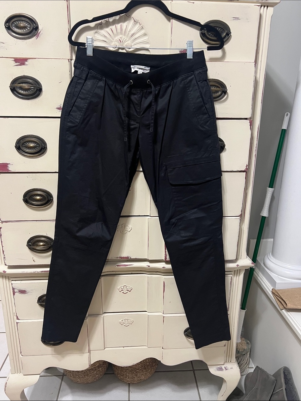 Womens Black Slim Cargo Jogger Pants - Drawstring Waist